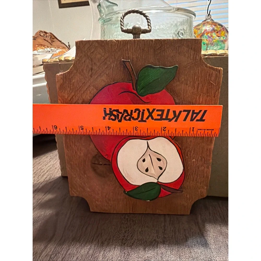 Vintage Hand Painted Wood Apple Wall Plaque Farmhouse Kitchen Decor  Sliced 7x6